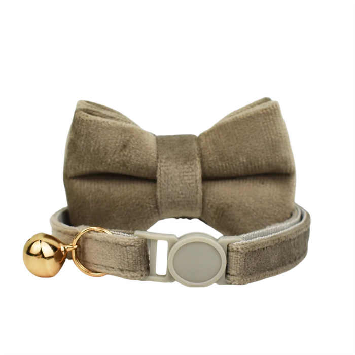 AnyWags Cat Collar Grey Bow Small with Safety Buckle, Bell, and Durable Strap Stylish and Comfortable Pet Accessor