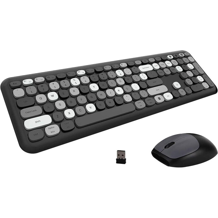 Anymob Bluetooth Keyboard And Mouse Combo Set Black Gray Colorful Retro Design Portable Wireless Soft Touch Keys