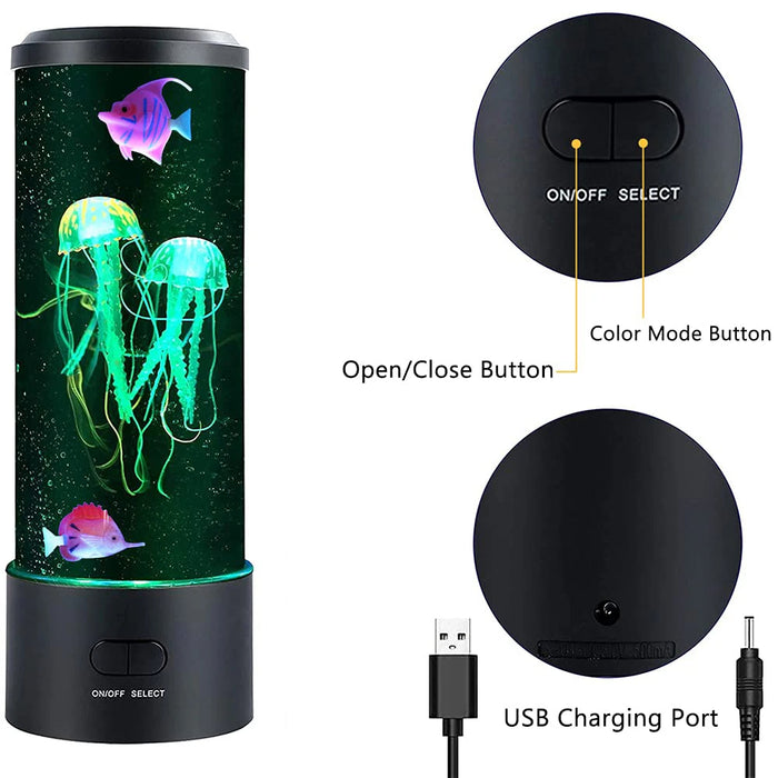 Anyhouz Table Lamp Aquarium Jellyfish Lights USB Rechargeable For Bedroom And Living Room