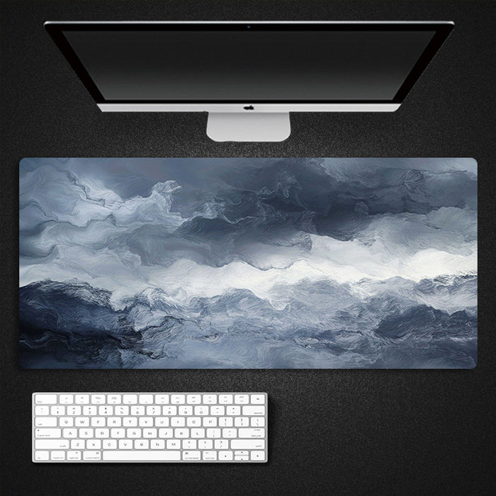 Anymob Mouse Pad Black White 400X900X5MM Abstract Marble Computer Keyboard Pad Non-Slip Rubber Mat