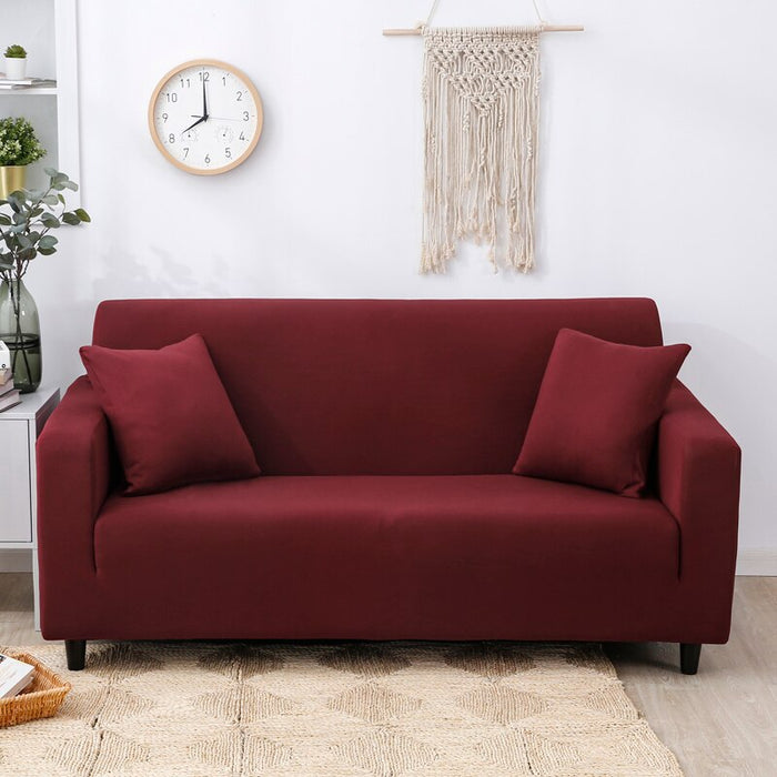 Anyhouz 4 Seater Sofa Cover Plain Wine Red Style and Protection For Living Room Sofa Chair Elastic Stretchable Slipcover