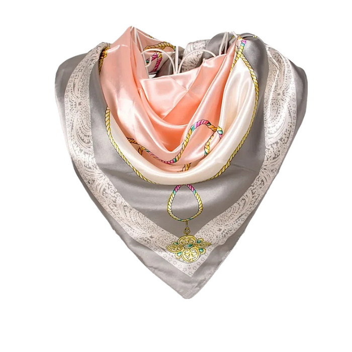 Anyyou Scarf for Women Grey Pink Printed Polyester Silk Big Square Silk Scarf 90*90cm Satin For Spring Summer Autumn Winter