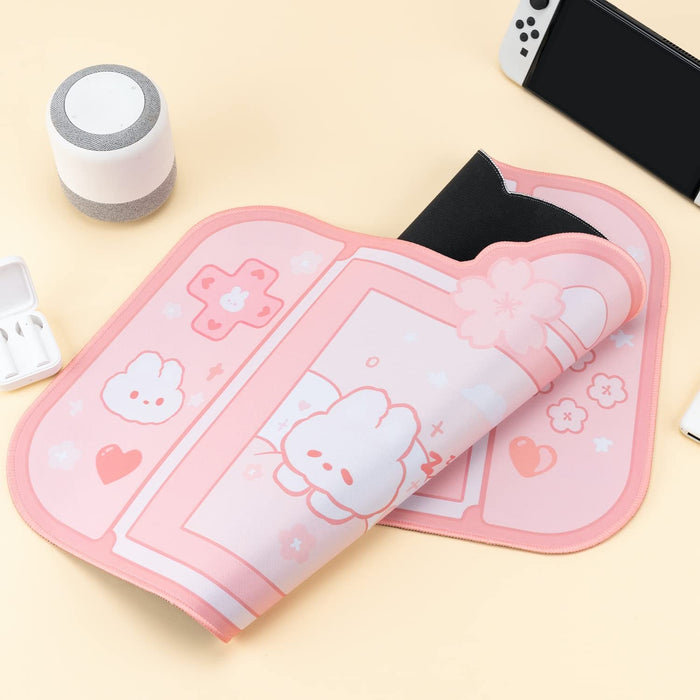 Anymob Mouse Pad Pink Bunny Kawaii Gaming Mat Cute Bunny Desk Pad Rubber Mat Protector