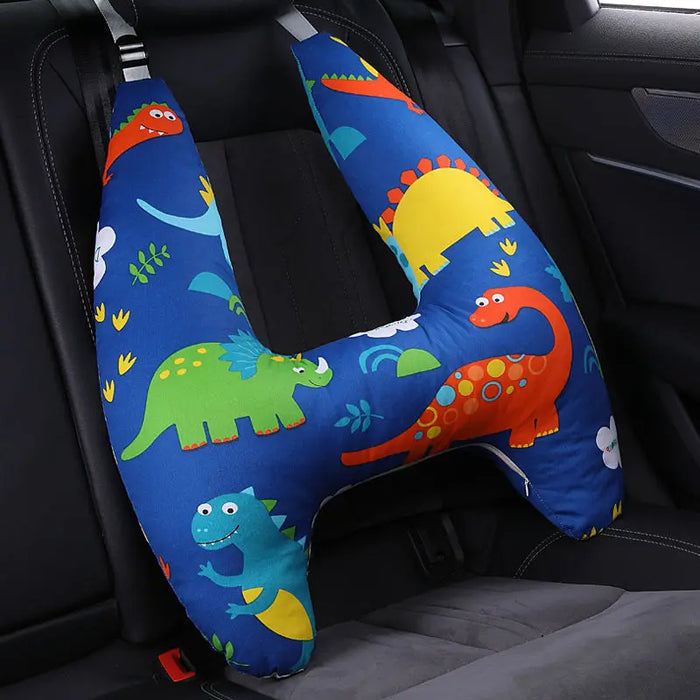 Anypack Car Travel Pillow UShape Blue Dinosaur Pattern Children Travel Pillow Cushion for Car Seat, Safety Neck Pillow for Kids