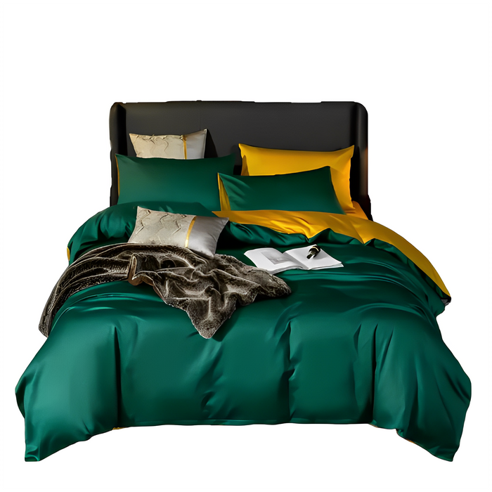 Anyhouz Duvet Comforter Set King Deep Green/ Yellow Egyptian Cotton Thick Blanket Bedspread 4 Pcs Bed Set