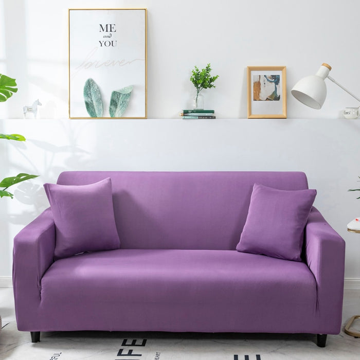 Anyhouz 3 Seater Sofa Cover Plain Purple Style and Protection For Living Room Sofa Chair Elastic Stretchable Slipcover