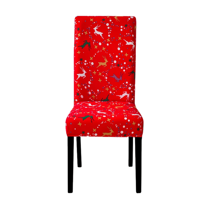 Anyhouz Chair Cover Red Christmas Deer Design Stretchable Dining Slipcover