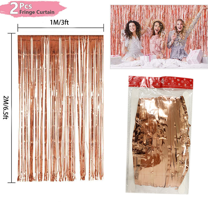 Anyparty Foil Curtain Rose Gold 2Pc  Backdrop Party Decor