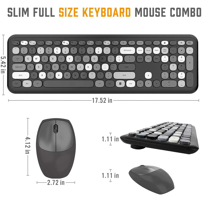 Anymob Bluetooth Keyboard And Mouse Combo Set Black Gray Colorful Retro Design Portable Wireless Soft Touch Keys