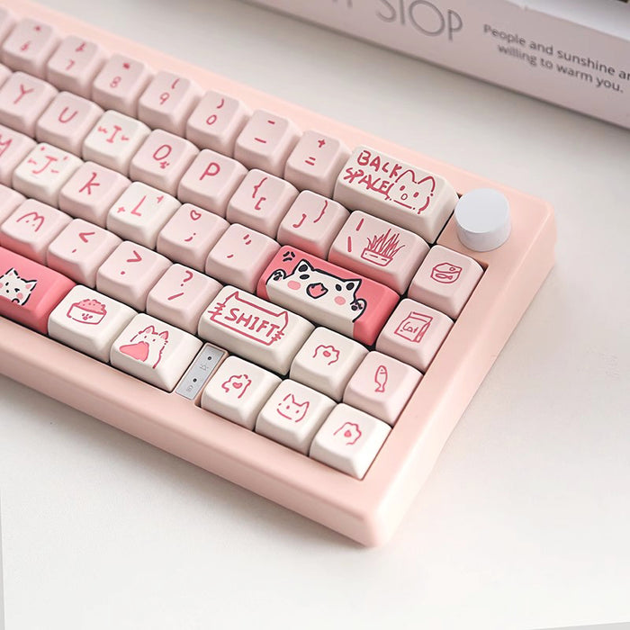 Anymob Keycap Keyboard Pink 146 Keys Cute Cat Theme Mechanical Sublimation Switch Clicks