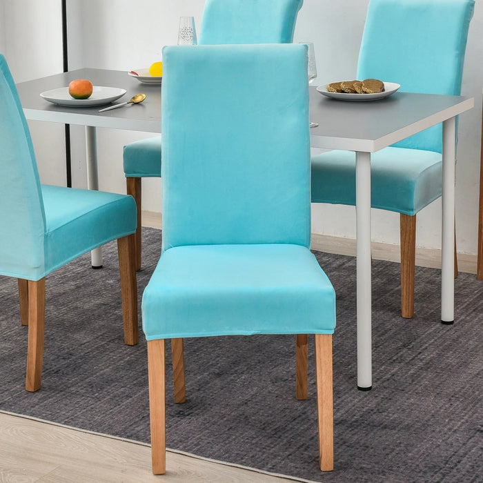 Anyhouz Chair Cover Aqua Blue Velvet Plush Stretch Chair Slipcover Elastic Spandex Chair Cover for Dining Room Kitchen Wedding Banquet Hotel