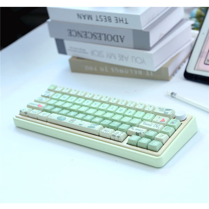 Anymob Keycap Keyboard Green 66 keys Little Frog Theme Sided Heat Submlimation Switch Fit