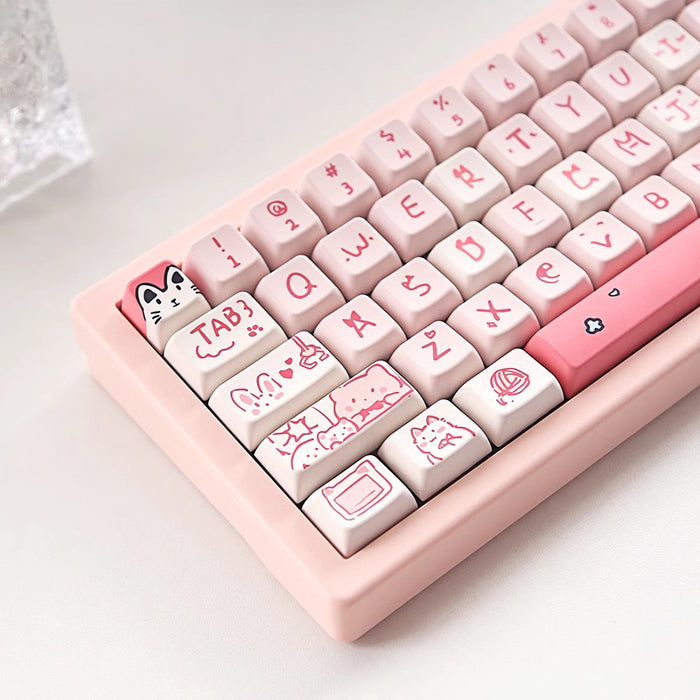 Anymob Keycap Keyboard Pink 66 Keys Cute Cat Theme Mechanical Sublimation Switch Clicks