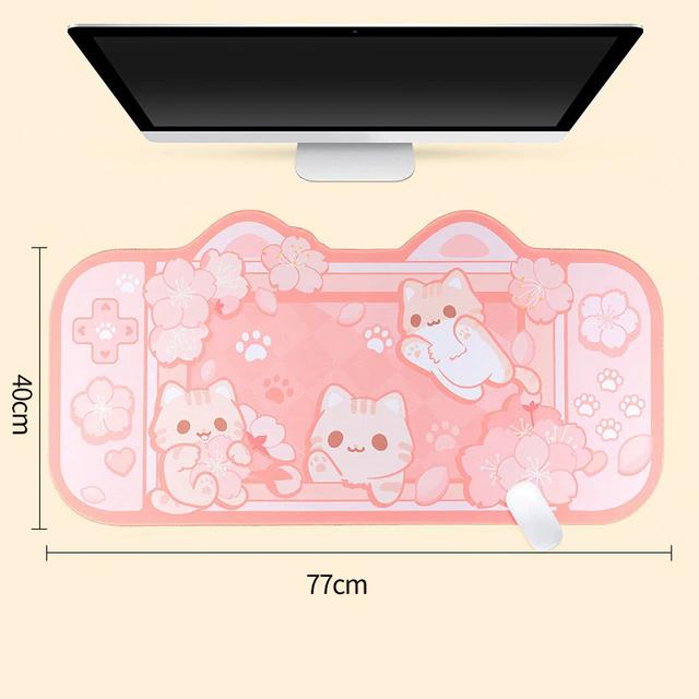 Anymob Mouse Pad Pink Cat Kawaii Gaming Mat Bunny Desk Pad Rubber Mat Protector