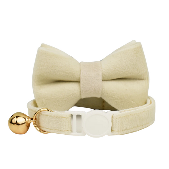 AnyWags Cat Collar Off White Bow Large with Safety Buckle, Bell, and Durable Strap Stylish and Comfortable Pet Accessory