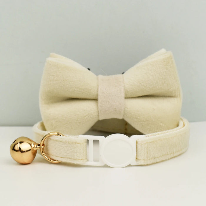 AnyWags Cat Collar Off White Bow Large with Safety Buckle, Bell, and Durable Strap Stylish and Comfortable Pet Accessory