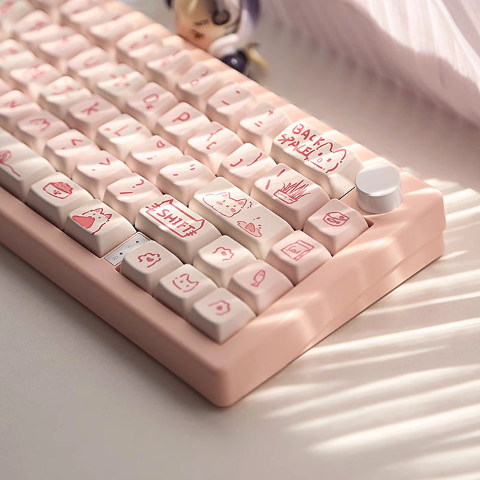 Anymob Keycap Keyboard Pink 66 Keys Cute Cat Theme Mechanical Sublimation Switch Clicks