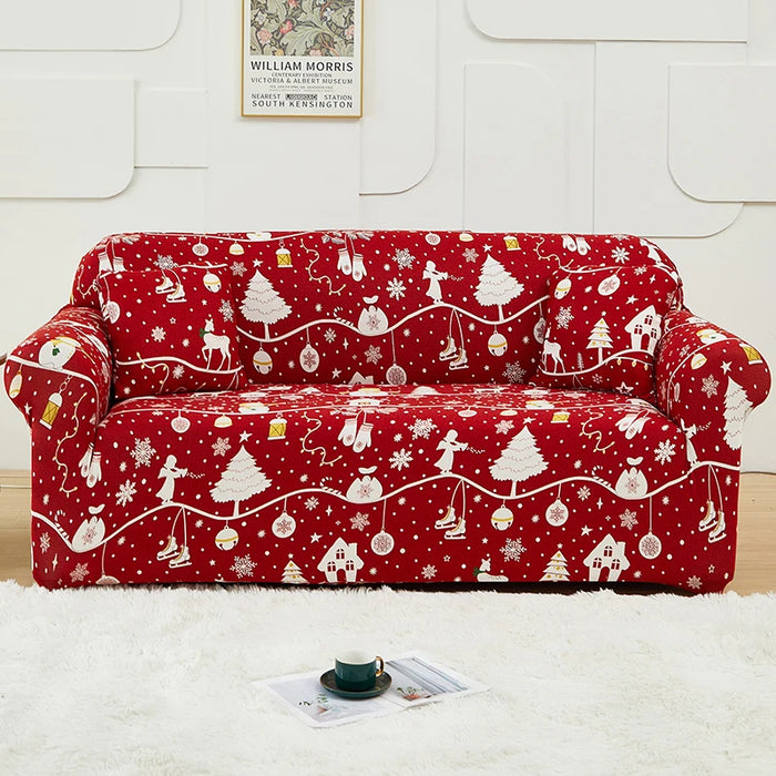 Anyhouz Sofa Cover Red Festive Christmas Design Non Slip Stretchable Slipcover