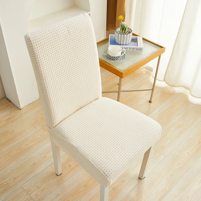 Anyhouz Chair Cover Beige Micro Knitted Design with Elastic Material for Dining Room Kitchen Wedding Hotel Banquet Restaurant