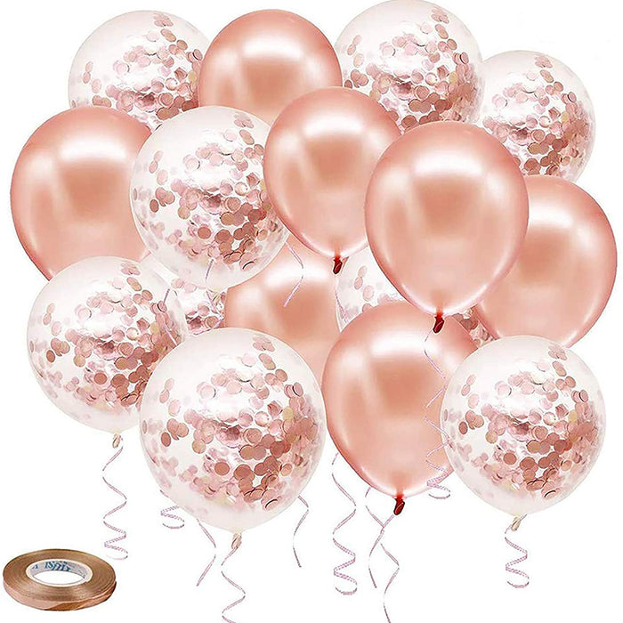 Anyparty Balloons Rose Gold 50Pcs Pack Confetti Latex With Ribbon Party Decor