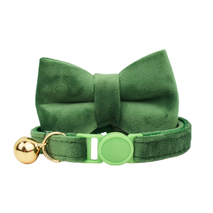 AnyWags Cat Collar Dark Green Bow Small with Safety Buckle, Bell, and Durable Strap Stylish and Comfortable Pet Accessor