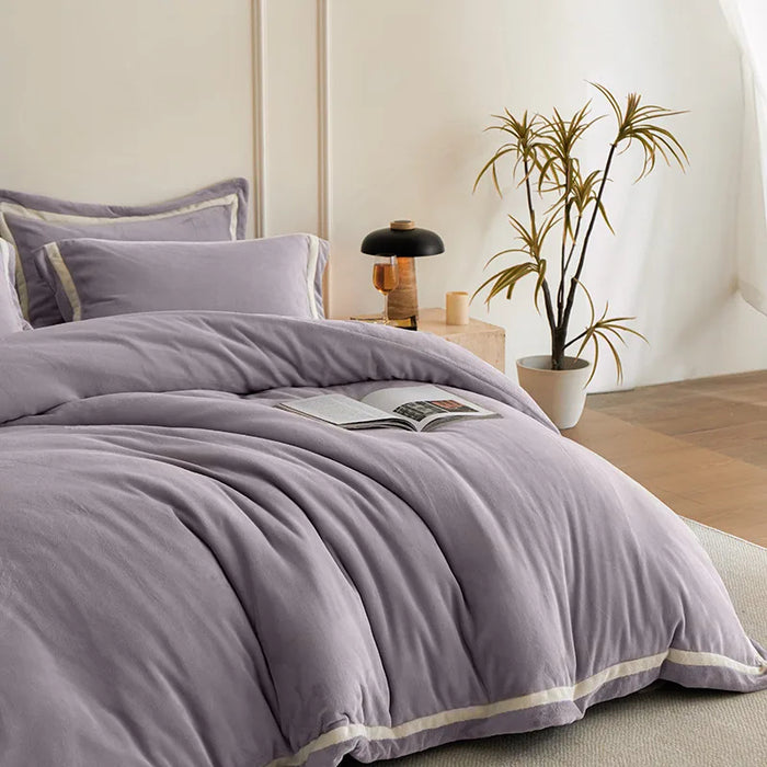 Anyhouz Duvet Cover Set Plain Purple Flat Bed Sheet Luxury Cozy Fluffy Velvet Bedding Comforter