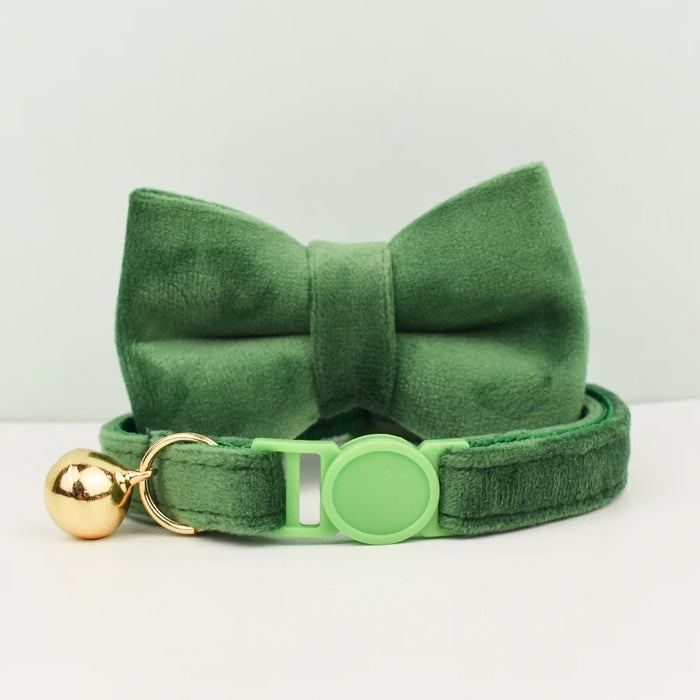 AnyWags Cat Collar Dark Green Bow Small with Safety Buckle, Bell, and Durable Strap Stylish and Comfortable Pet Accessor