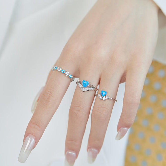 Anyco Ring S925 Sterling Silver Heart Star 5A CZ 5A Cubic Zirconia Ring Wedding Engagement Promise Blue Opal Rings Jewelry Women