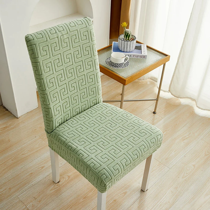 Anyhouz Chair Cover Light Green Square Geometric Design with Elastic Material for Dining Room Kitchen Wedding Hotel Banquet Restaurant