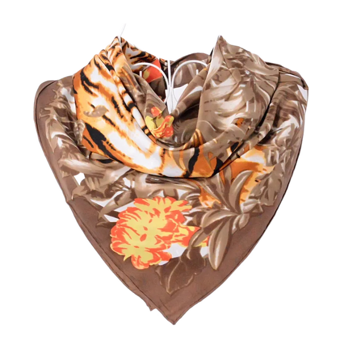 Anyyou Scarf for Women Brown Floral Print Silk Shawl Wraps 90*90cm Female Autumn Winter Large Square Scarves Turkey Headscarf