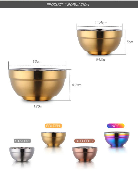 Anygleam Rose Gold 2Pcs Small Stainless Steel Rice Bowl Single Anti-Scalding Layer Cooking Utensil