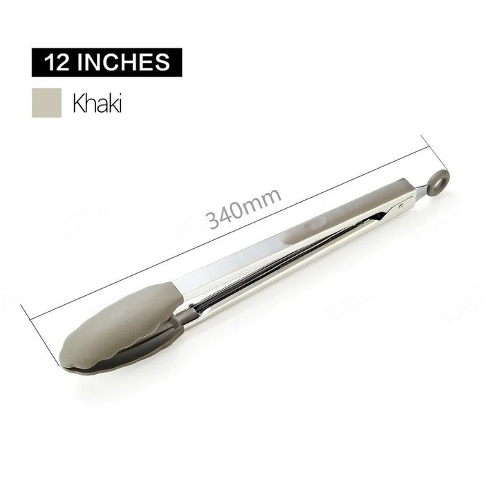 Anygleam Tong Stainless Steel Large Khaki Handle Clip Heat Resistant Cooking Baking Salad Steak Kitchen Gadget