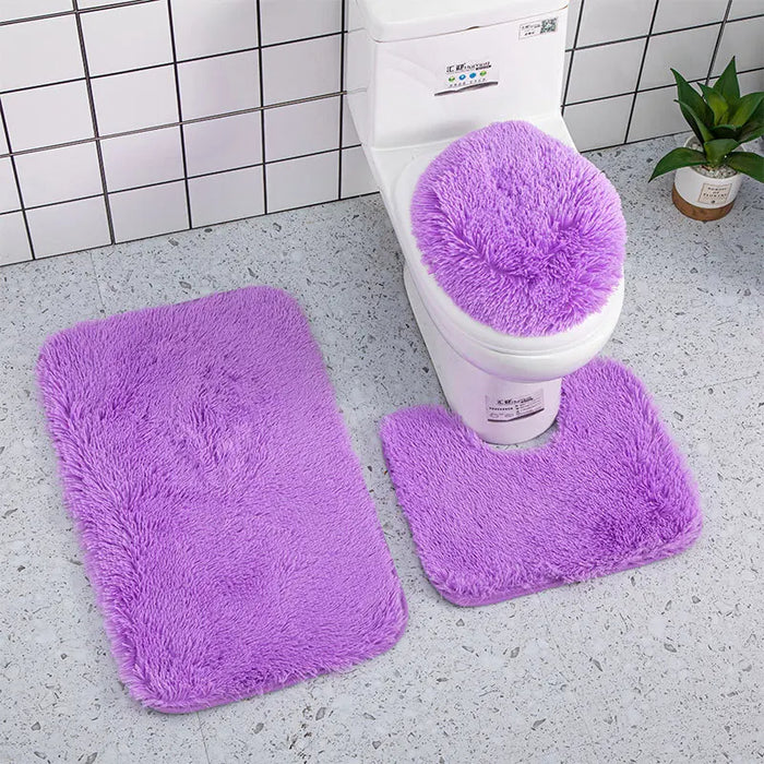 Anyhouz Bath Mat 3pc Purple Bathroom Silk Tie-Dye Toilet Soft Non Slip Rug Shower Carpets Toilet Lid Cover Floor Mats for Hallway