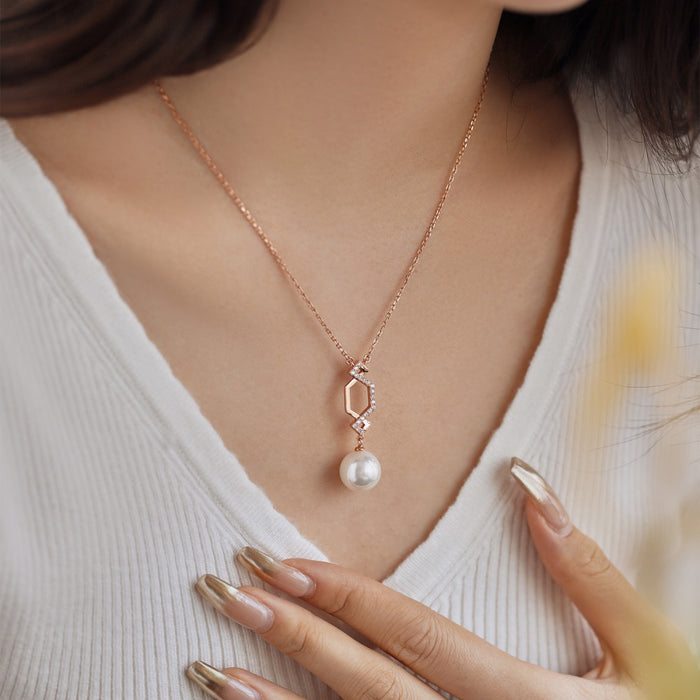 Anyco Necklace 925 Silver for Women Minimalist Pearl Link Chain Pendant Rose Gold Platting Jewelry