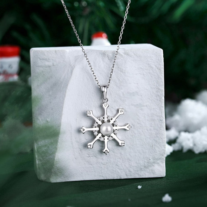 Anyco Necklace 925 Silver for Women Elegant Diamond Snowflake Shell Pendant Cubic Zirconia 5A Rhodium Platting Jewelry