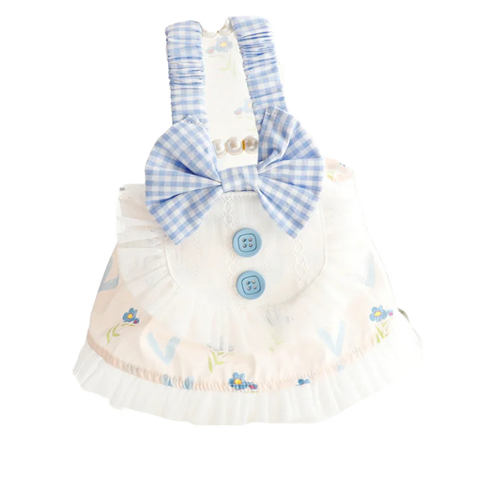 Anywags Pet Clothes Light Blue and White Princess Dress with Big Buttons and Printed Tassels for Cosplay and Special Occasions