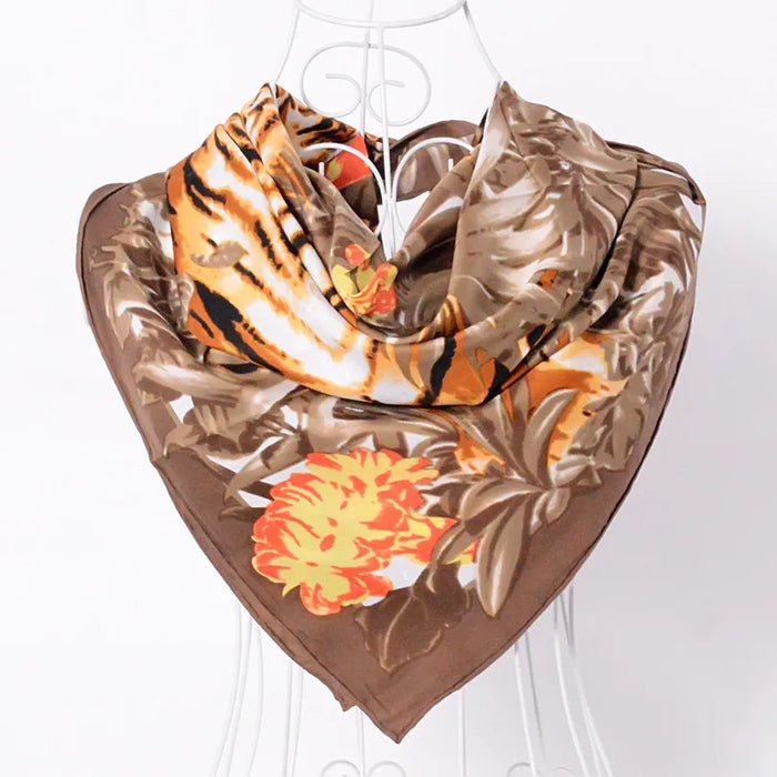 Anyyou Scarf for Women Brown Floral Print Silk Shawl Wraps 90*90cm Female Autumn Winter Large Square Scarves Turkey Headscarf