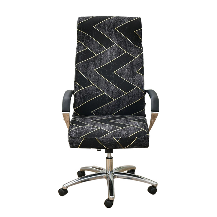 Anyhouz Office Chair Cover Black Dark Gray Pattern Large Non-Slip Rotating Seat Case Universal Armrest Chair Protector