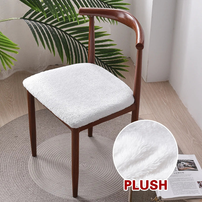 Anyhouz Chair Cover White Fur Stretch Seat Cover for Home Dinning Kitchen Washable Removable