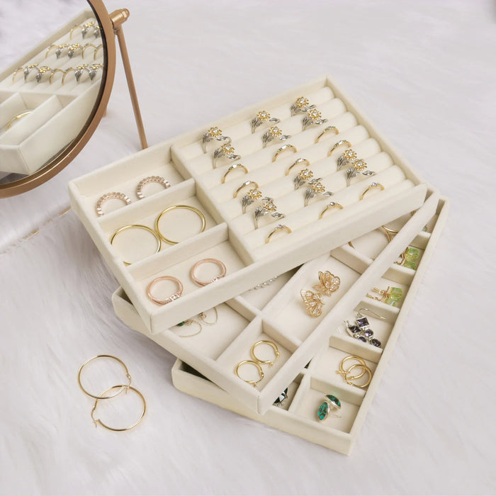 Anyhouz Jewelry Storage Beige Design H Display Tray Drawer Storage Jewellery Holder For Ring Earrings Necklace Bracelet