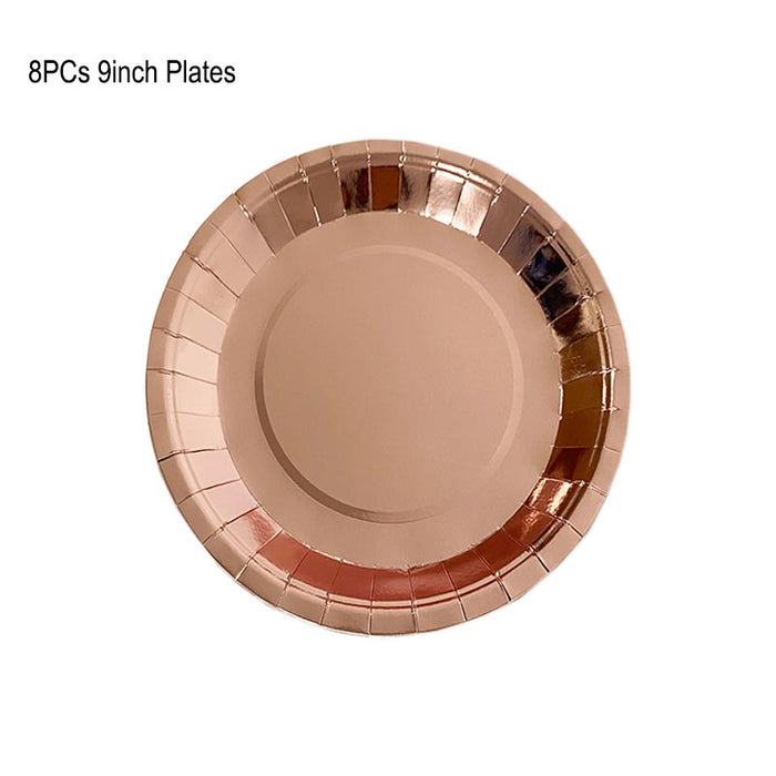 Anyparty Disposable Paper Plate 9inch Rose Gold 8Pcs Latex Tableware