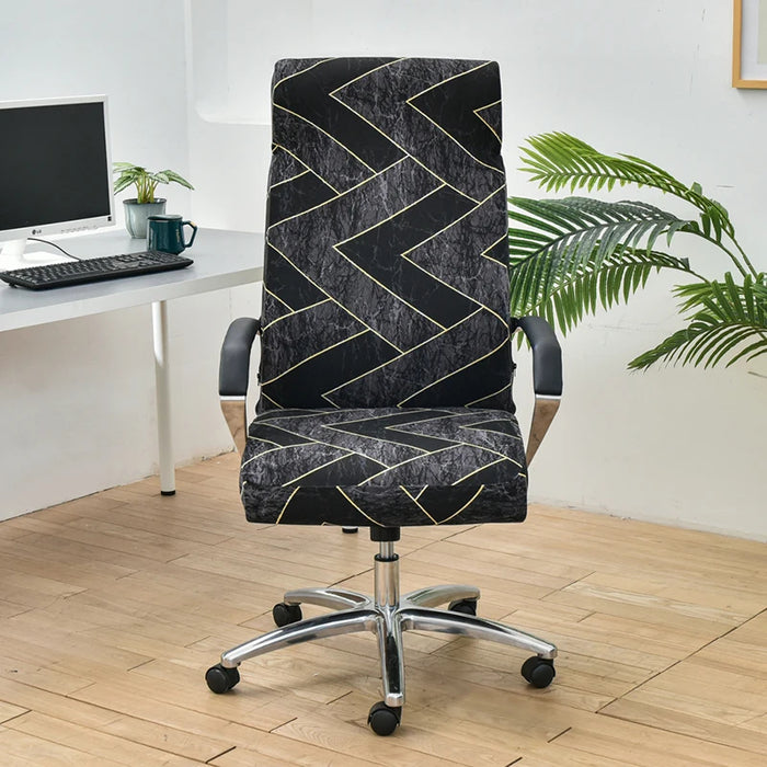 Anyhouz Office Chair Cover Black Dark Gray Pattern Medium Non-Slip Rotating Seat Case Universal Armrest Chair Protector