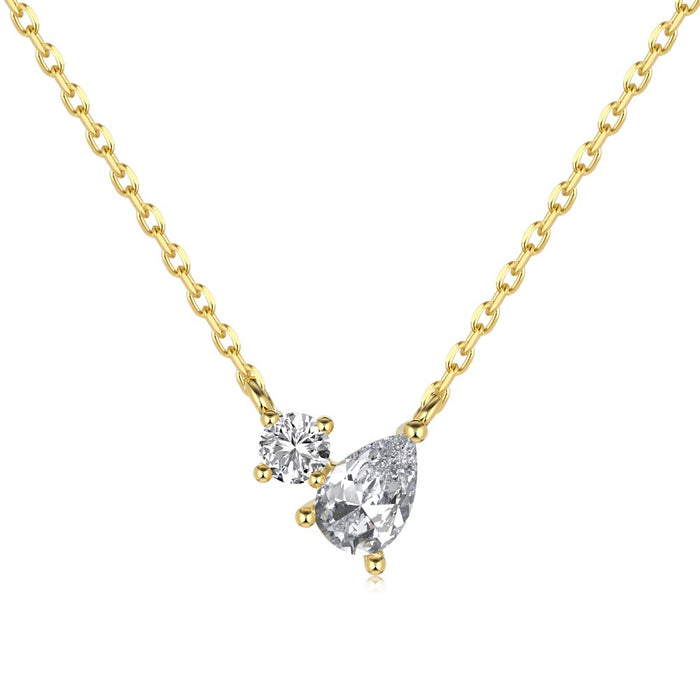 Anyco Necklace 925 Silver for Women Two Stone Pear Waterdrop Gold Platting Cubic Zirconia 5A 18K Jewelry