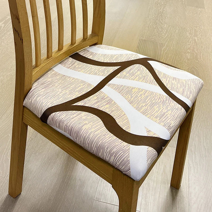 Anyhouz Chair Cover Brown White and Beige Lines Print Stretch Seat Cover for Home Dinning Kitchen Washable Removable