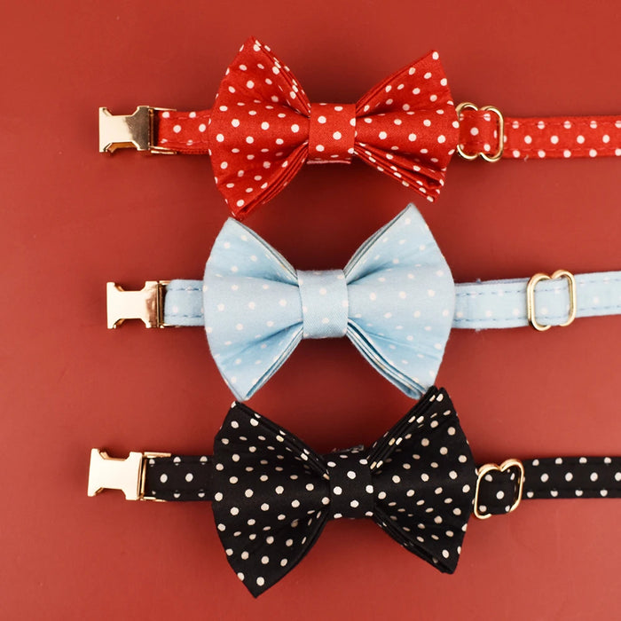 AnyWags Cat Collar Dotted Red Bow Small with Safety Buckle, Bell, and Durable Strap Stylish and Comfortable Pet Accessor