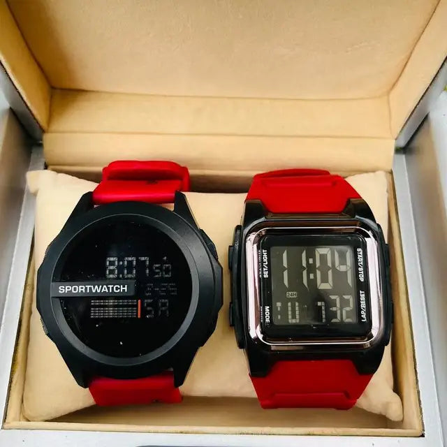 Anyco Watch Buy 1 Get 1 Red Electronic LED Waterproof with Rubber Strap