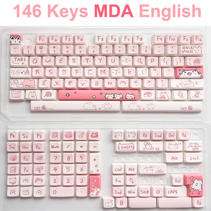 Anymob Keycap Keyboard Pink 146 Keys Cute Cat Theme Mechanical Sublimation Switch Clicks