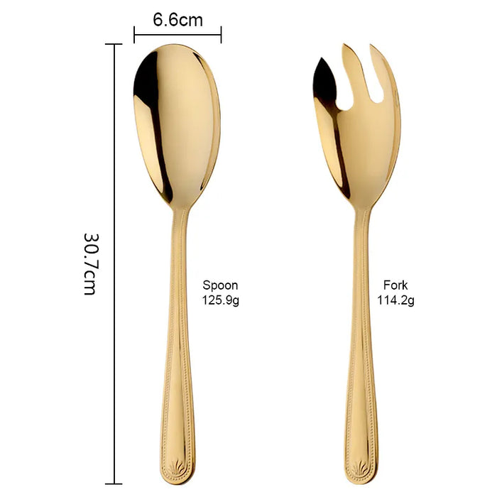 Anygleam Gold Stainless Steel 2 Pcs Giant Salad Spoon and Fork Set for Buffet and Restaurant Kitchenware