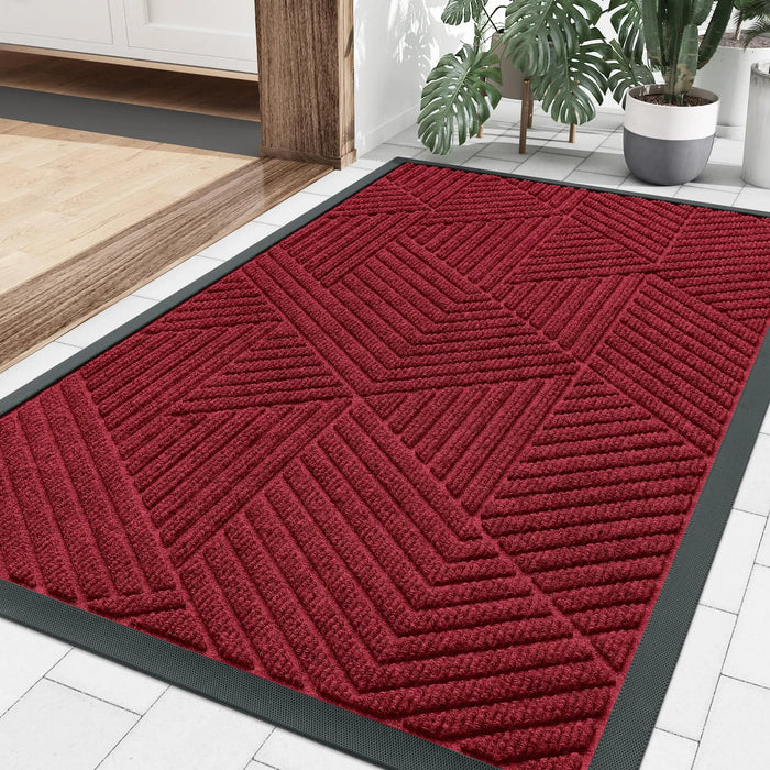 Anyhouz Doormat Red Geometric Rubber Non Slip Dirt Trap Absorbent Mat