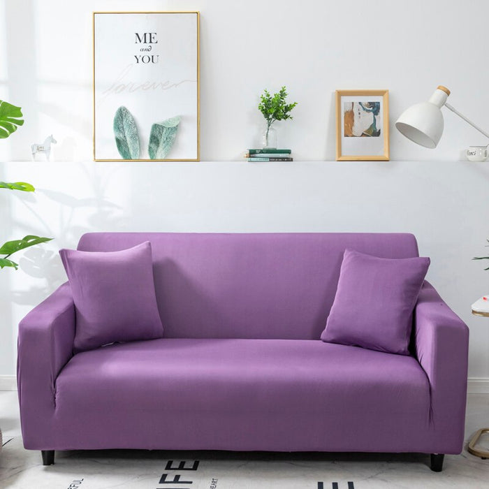 Anyhouz 2 Seater Sofa Cover Plain Purple Style and Protection For Living Room Sofa Chair Elastic Stretchable Slipcover